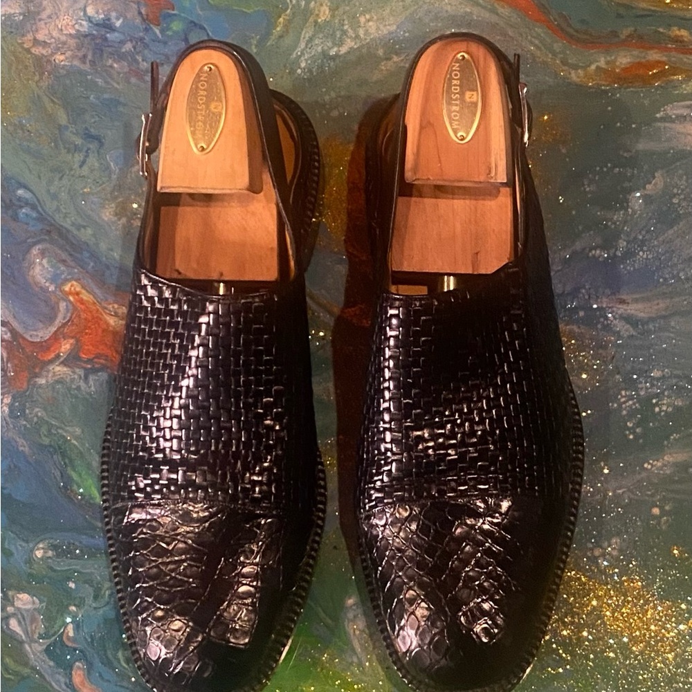 Vintage 90s PAOLO DE MARCO genuine crocodile buckle Black Men's sandals Size 11